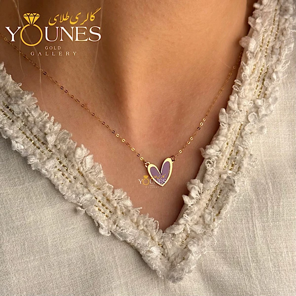 گردنبند میناکاری قلب بنفش مینیمال طلا